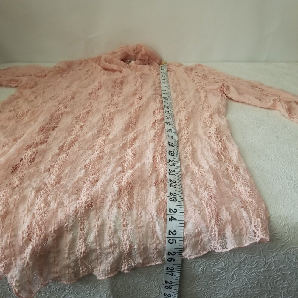 Vtg Keren Hart Women M Peach Lace Knit 3/4 Long Sleeve Lightweight Open Cardigan - Picture 11 of 13